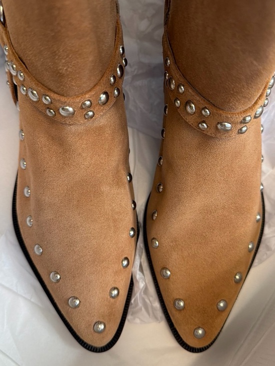 SCHUTZ Shoes - SCHUTZ Tan Suede Studded Ankle Boots